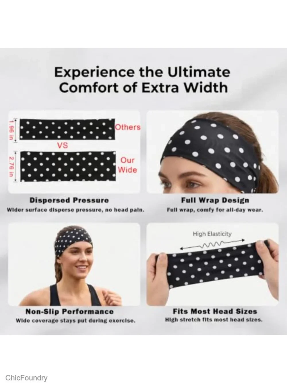 6 Pack Cotton Stretchy Headbands for Women, Cute Polka Dot Hair Accessories